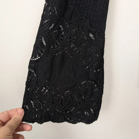 NWT Free People Black Olivia Lace Long Sleeve Top Size XS